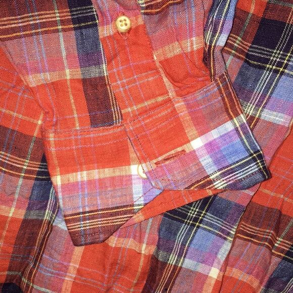 Red & Blue Martin Dingman Tartan Plaid Check 100% Linen LS Button down Shirt XL - Picture 5 of 7